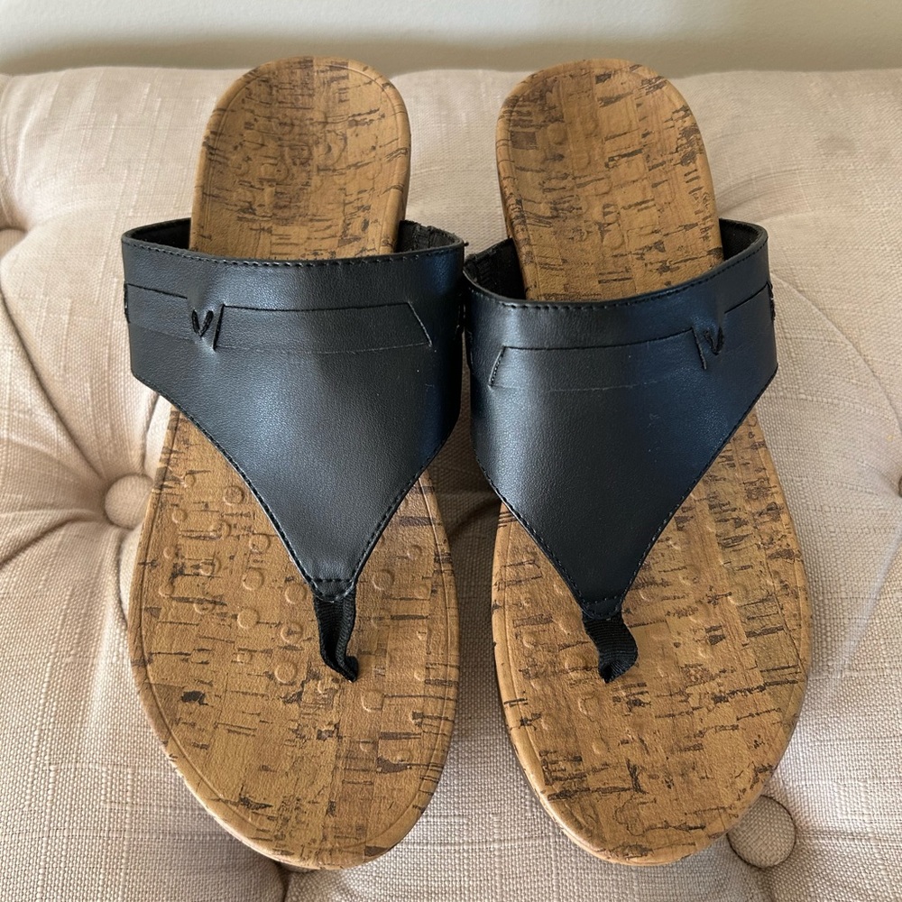 Vionic Black and Brown Sandals with Cork Footbed